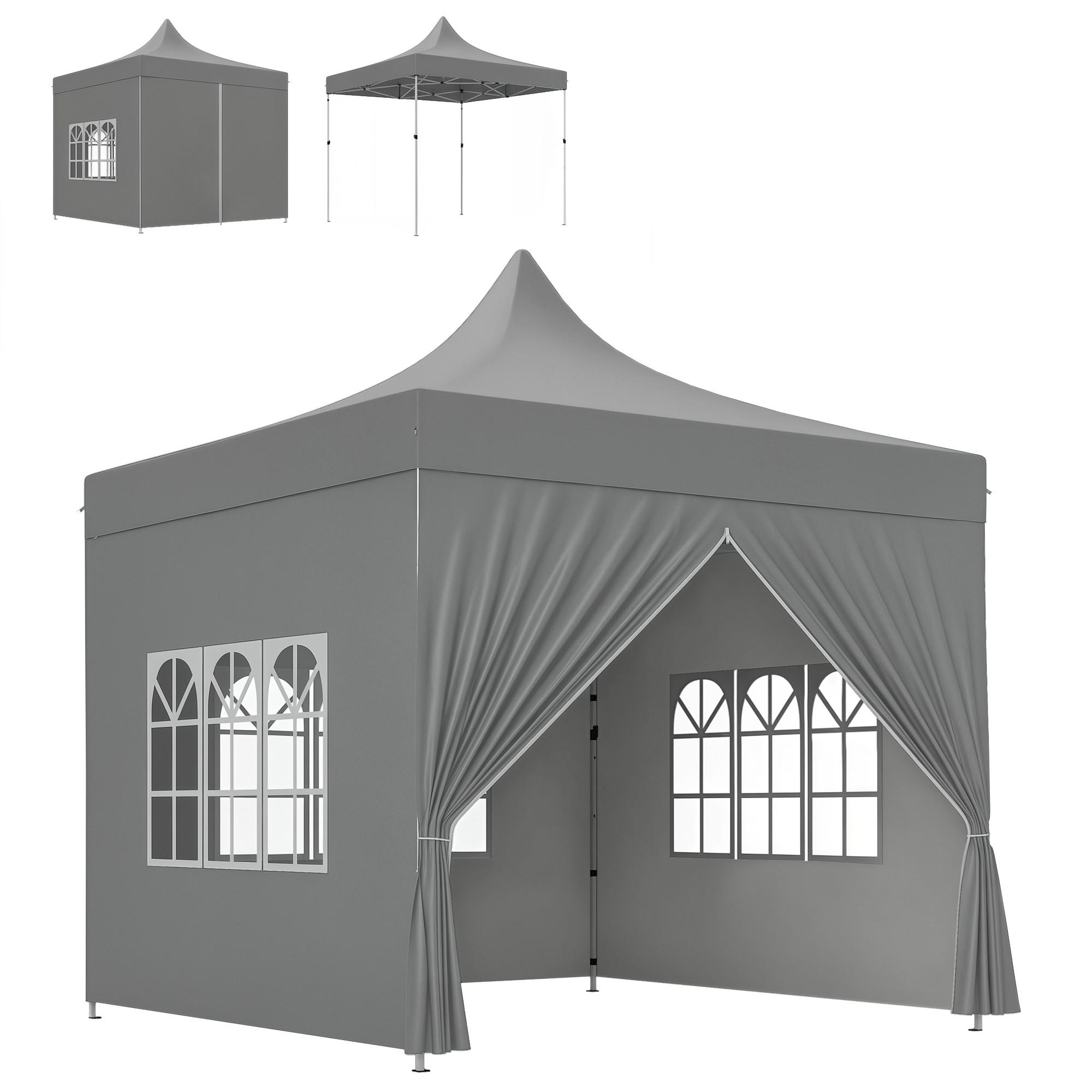 PAVILLON DE-14028 3/3 m, 4 abnehmbare Seitenwände, 3 Fenster, höhenverstellbar Grau - Grau, Textil (290/325/290cm) - ComfortXL