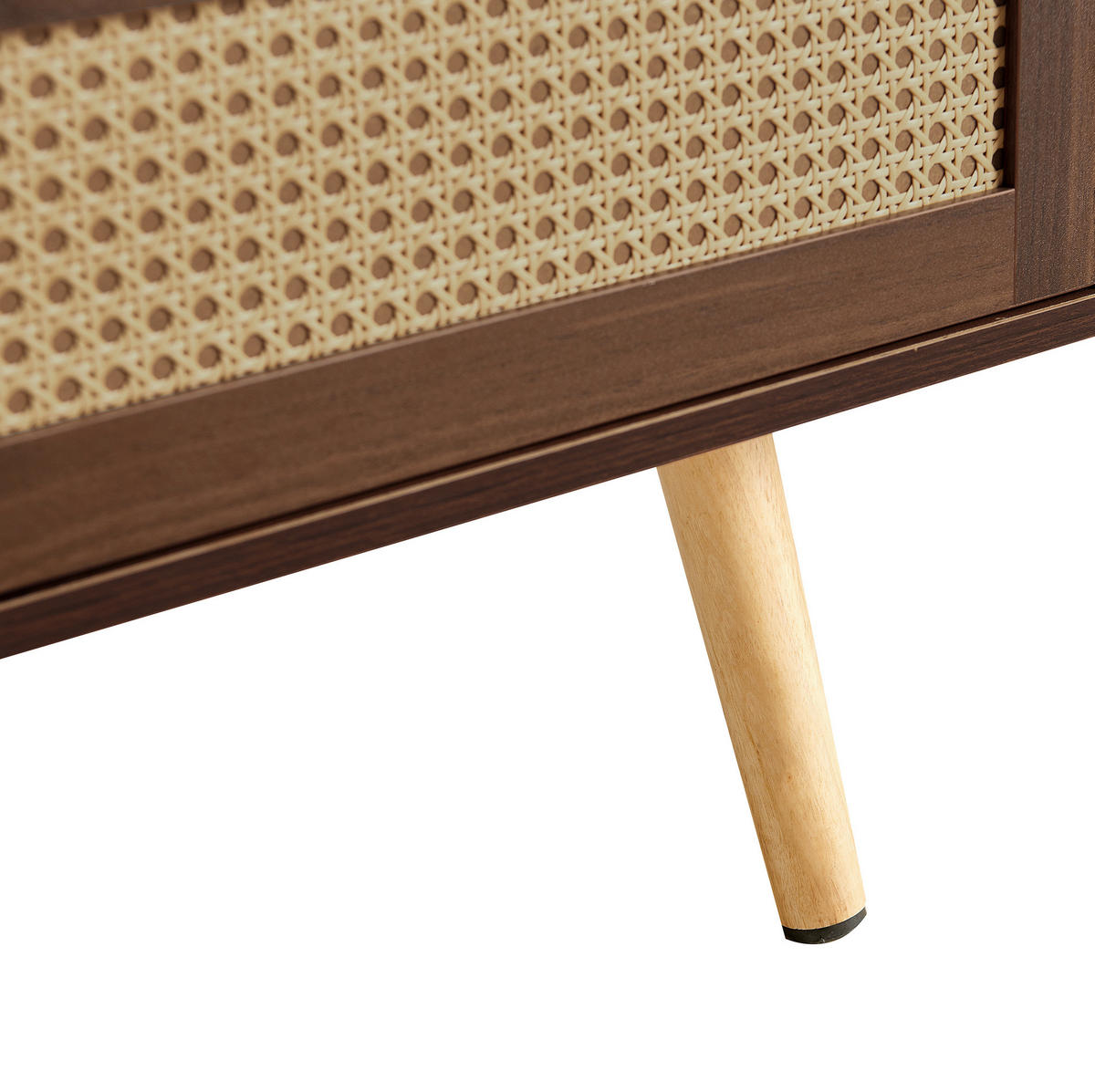 KONFERENČNÍ stolek z MDF a ratanu, 105/55/40 cm hnědý, s posuvnými dvířky - hnědá, kompozitní dřevo (105/55/40cm) - BEAOK