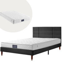 POLSTERBETT 140/200 cm schwarz aus Leinen mit Lattenrost und Federkernmatratze - Schwarz, Holzwerkstoff (140/200cm) - OKWISH