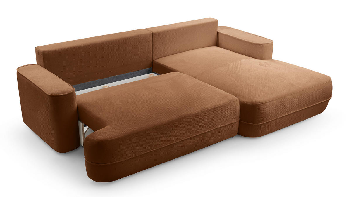 ECKCOUCH L Form Peoni Kupferfarbe 267/168/87 cm mit Schlaffunktion R - Dunkelorange/Schwarz, Kunststoff/Textil (267/168cm) - AX Living