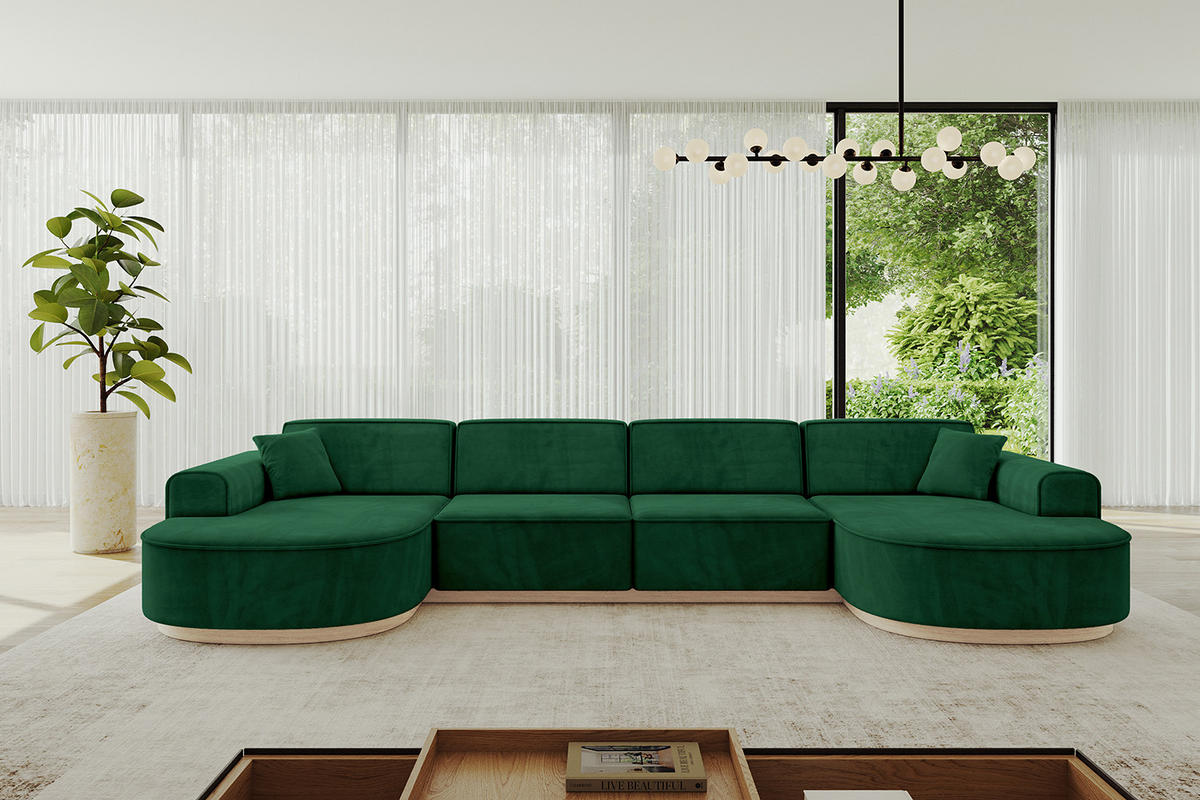 WOHNLANDSCHAFT MARI-U2-v1 - 388x171x83 cm Dunkelgrün Velours - Dunkelgrün, Holzwerkstoff/Textil (388/83/171cm) - ALTDECOR