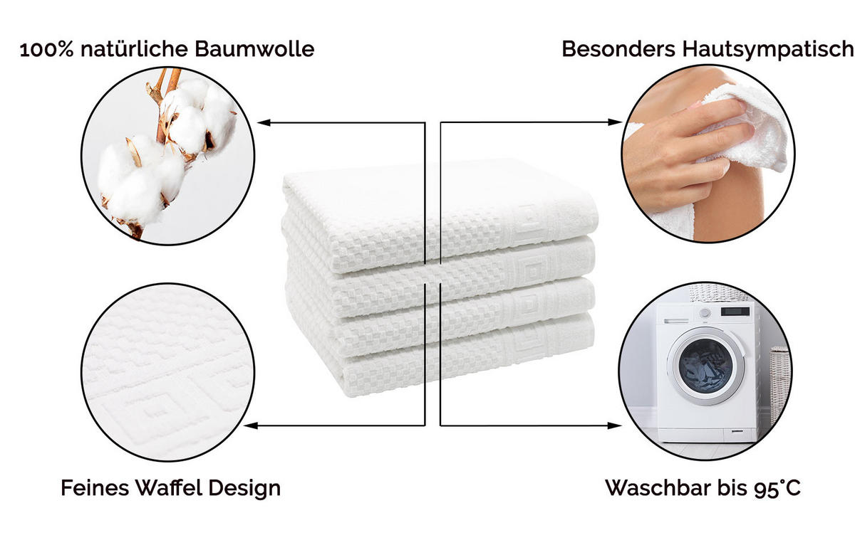 DUSCHTÜCHER, 4er-Set, 70x140 cm, 100% Baumwolle, Weiß - Weiß, Textil (70/140cm) - Zollner