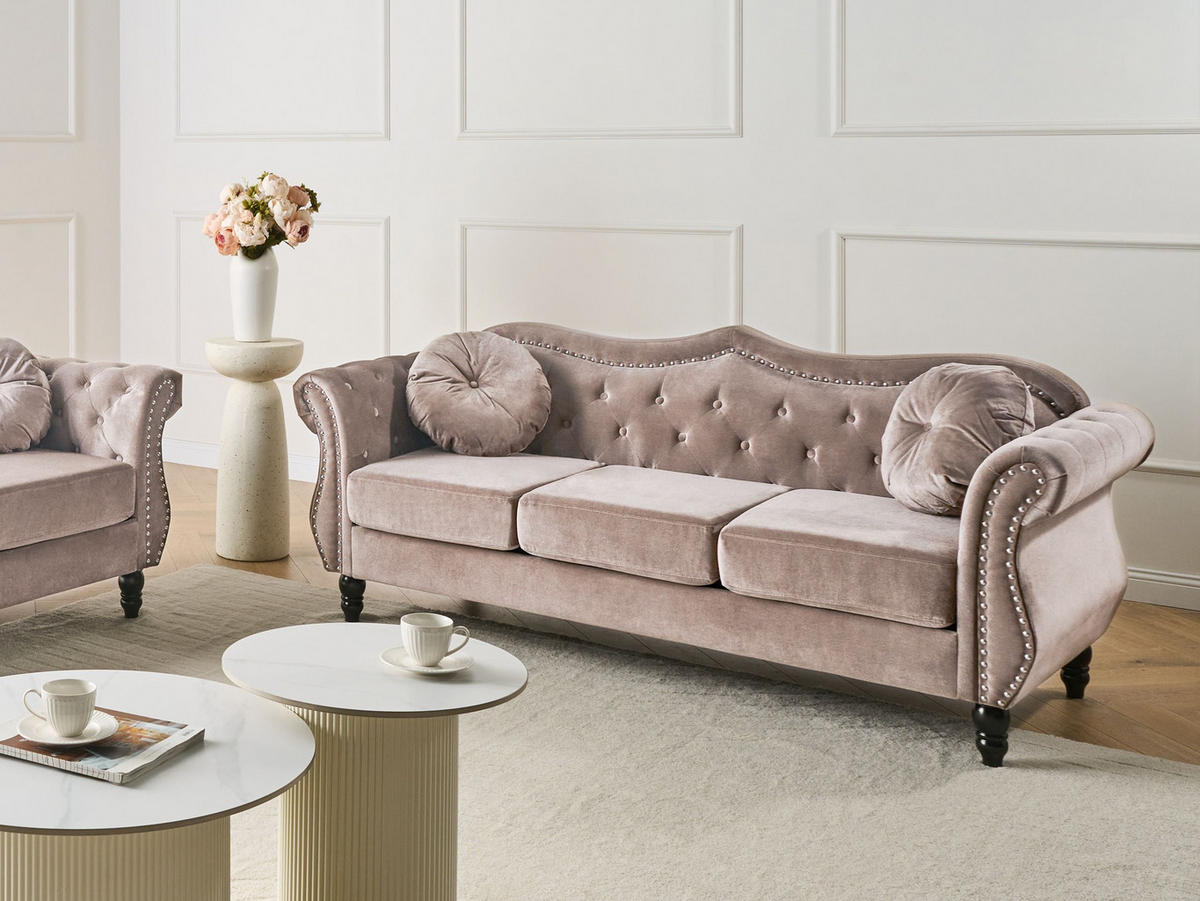 3-SITZER-SOFA Samtstoff Taupe Skien - Taupe, Textil (204/86/78cm) - Beliani