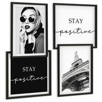 BILDER SET 4er Set - 50x50 cm & 40x60 cm Schwarzer Rahmen - Porträts, Eiffelturm-Slogans - Schwarz, Kunststoff (50/50cm) - TULUP