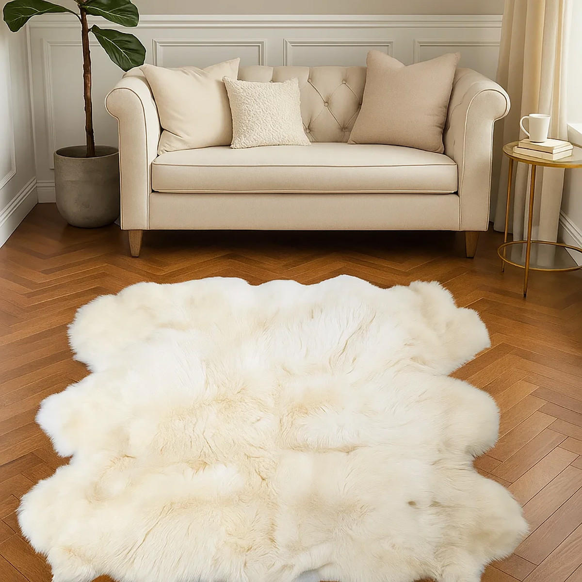 TEPPICH Schaffell-Decke 6-teilig Naturweiß/Naturbraun 190/160 cm - Weiß/Naturfarben, Fell (160/190cm) - Provellus