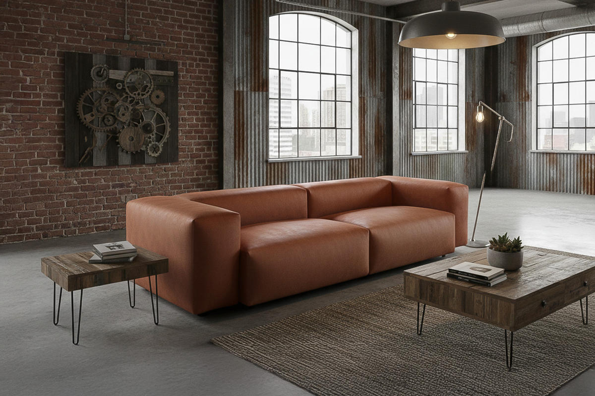 SOFA CELESTE Braun Lederfaserstoff - Dunkelbraun/Schwarz, Leder/Kunststoff (302/72/114cm) - KAWOLA