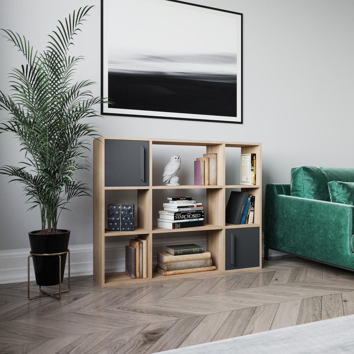 BÜCHERREGAL Randall Eiche Anthrazit - Eichefarben/Grau, Holzwerkstoff (25.4/94/120cm) - Decorotika