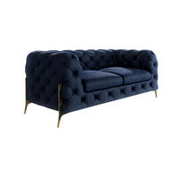 CHESTERFIELD-SOFA 2-Sitzer Lexi Marineblau Samt - Goldfarben/Dunkelblau, Holz/Textil (185/75/100cm) - S-Style Möbel