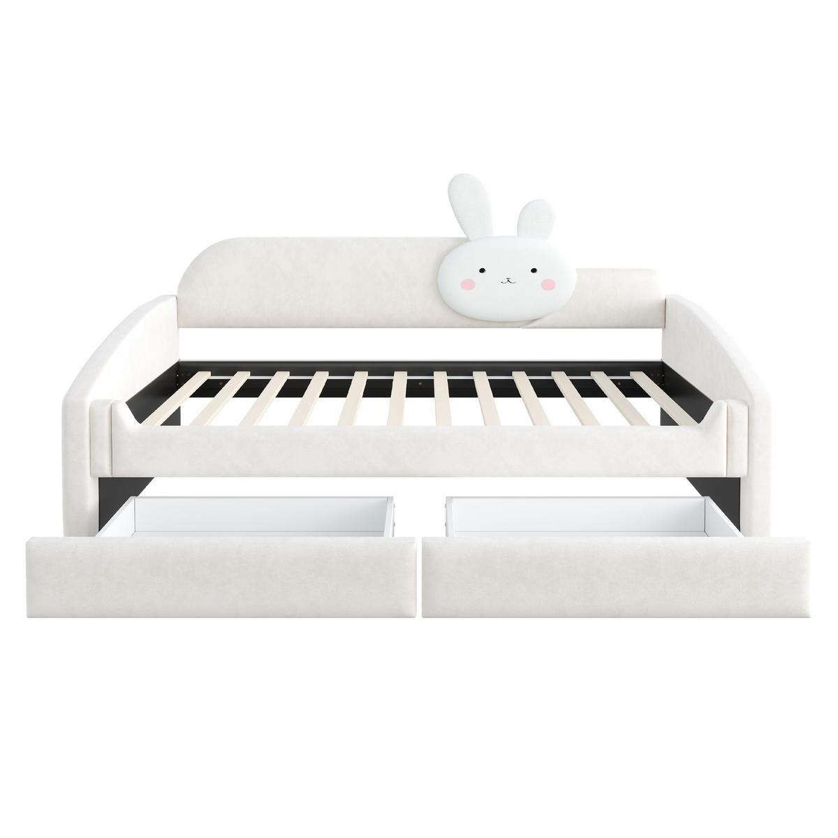 KINDERBETT 90x200cm Samt LED Stauraum Hasenkissen Beige - Beige, Textil (90/200cm) - FLIEKS