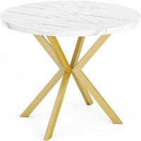 ESSTISCH Flora runder ausziehbarer, Marmor Weiß 120-200/120/76 cm - Ecru/Goldfarben, Holzwerkstoff/Metall (120/120/76cm) - WFL GROUP