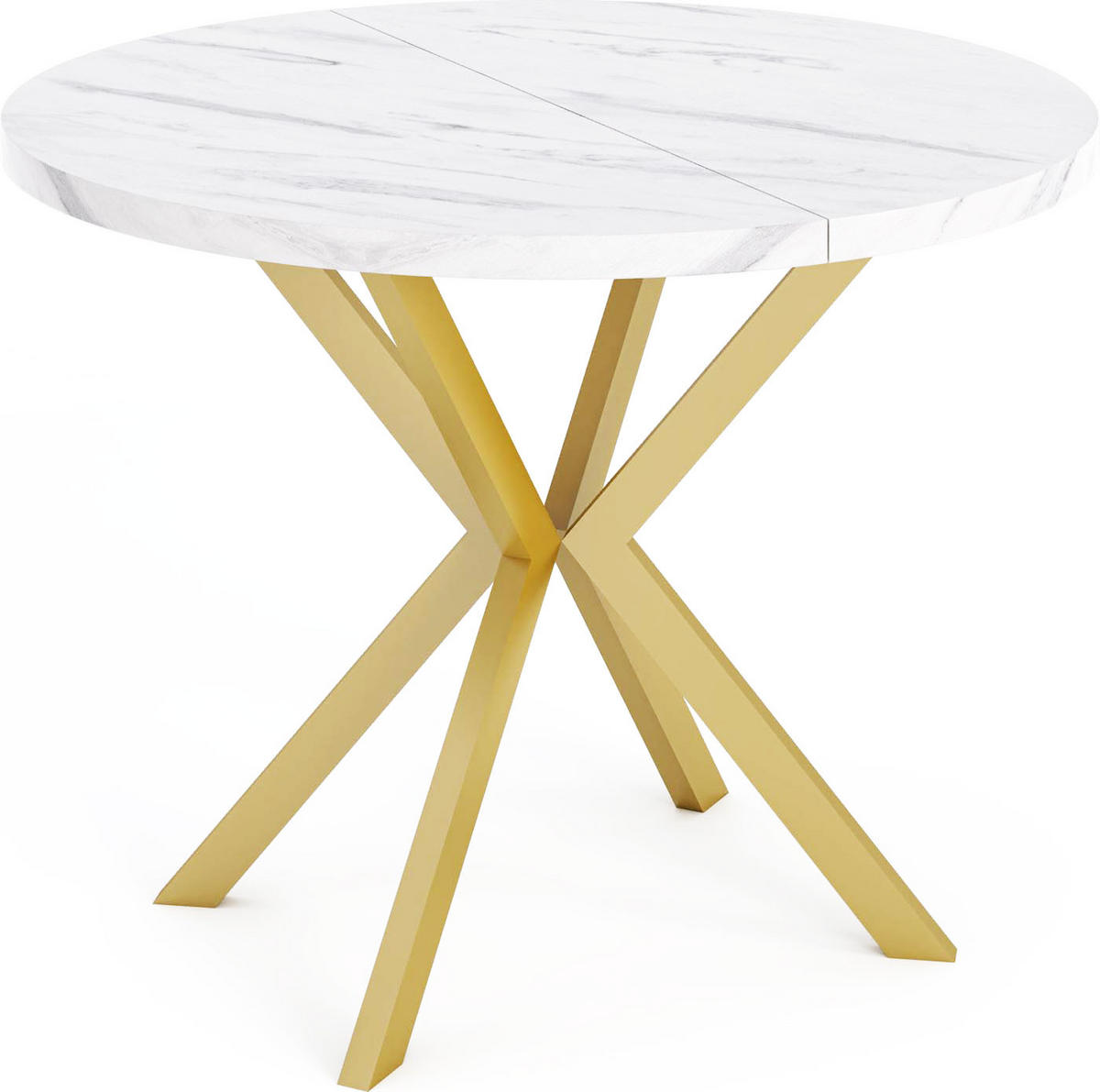 ESSTISCH Flora runder ausziehbarer, Marmor Weiß 120-200/120/76 cm - Ecru/Goldfarben, Holzwerkstoff/Metall (120/120/76cm) - WFL GROUP