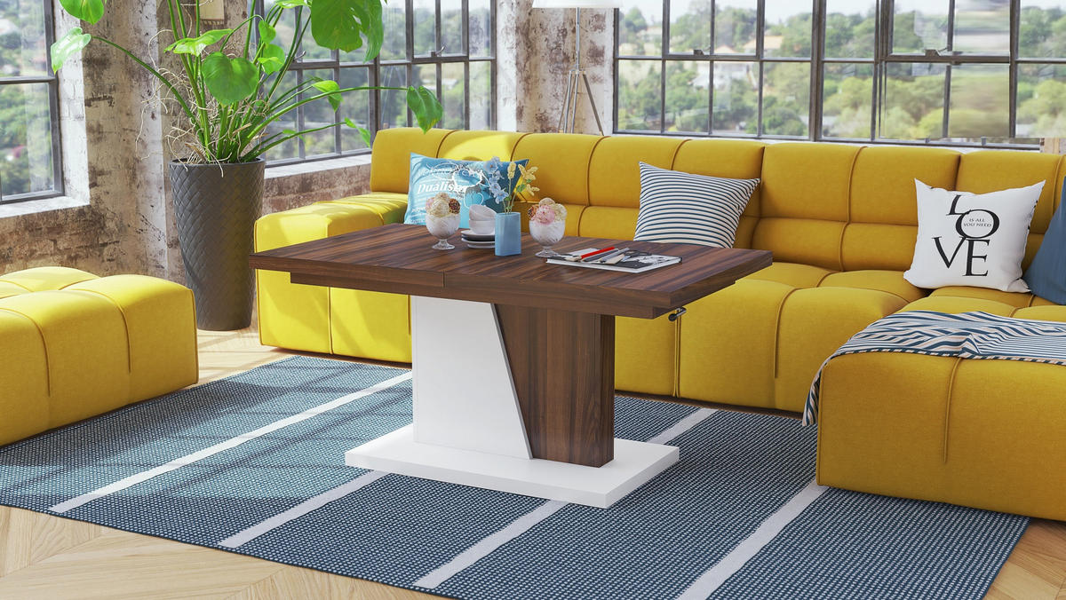 COUCHTISCH rechteckig Nussbaum - Weiß matt ausziehbar höhenverstellbar - Nussbaumfarben/Weiß, Holzwerkstoff (70/120/60cm) - designimpex
