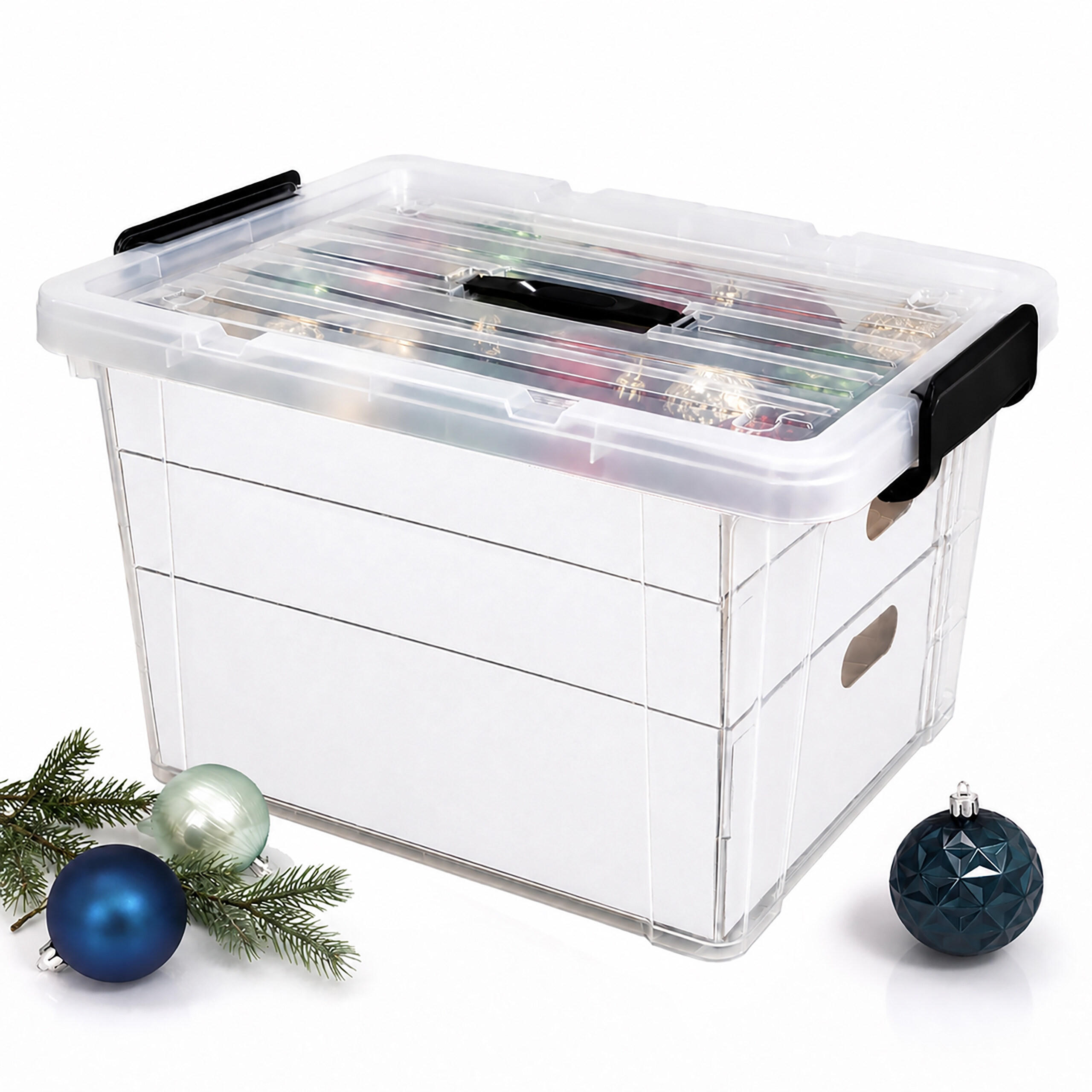 WEIHNACHTSKUGELBOX Transparent Kunststoff 40 L mit Einsätzen - Transparent, Wellpappe/Kunststoff (51/24.5/38.5cm) - Relaxdays