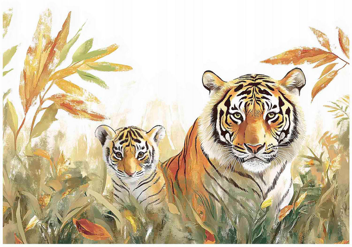 FOTOTAPETE Kinderzimmer Tiere Tiger 300x210 - Multicolor, Papier (300/210cm) - Wallarena