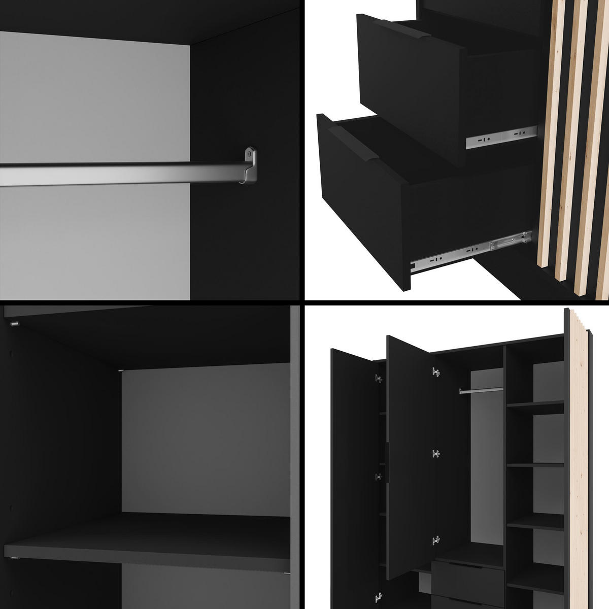 KLEIDERSCHRANK NELIA - 150 cm - Schwarz/Eiche Artisan, Holzwerkstoff (150/200/51cm) - ALTDECOR