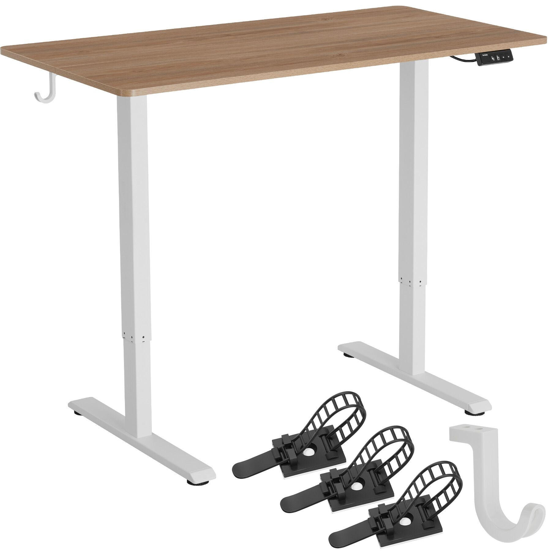 HÖHENVERSTELLBARER SCHREIBTISCH Loki, 120 x 60 x 71 – 116 cm, Eiche - Eichefarben, Metall (60/120/116cm) - tectake