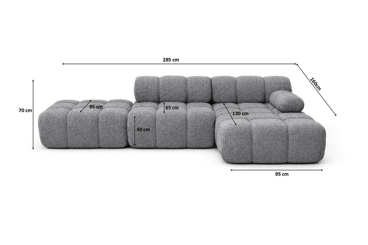 ECKSOFA L-Form Modular Mit Hocker, Bouclé-Stoff Abriamo, Dunkelgrau, Rechts, Selia - Dunkelgrau, Holz (285/160cm) - Kaiser Möbel