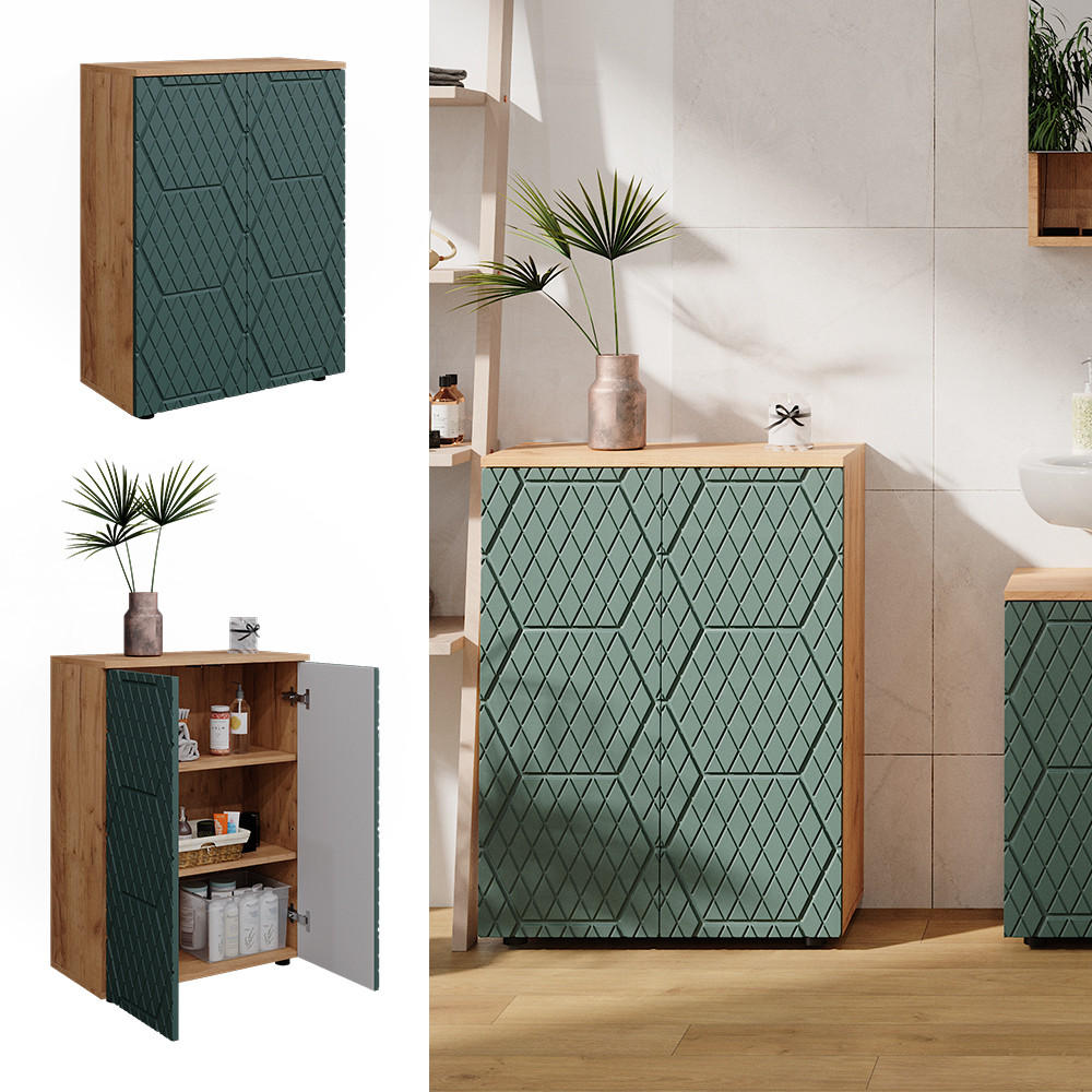 MIDISCHRANK Irma Goldkraft Eiche/Grün 60 x 81 cm - Eiche Wotan/Grün, Holzwerkstoff (60/81/30cm) - Vicco