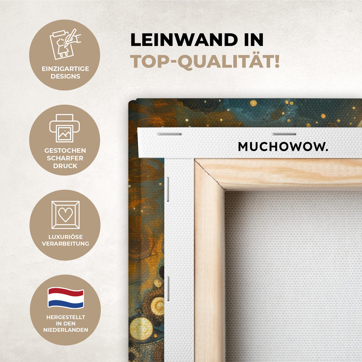 OBRAZ NA PLÁTNĚ Strom - Měsíc - Květiny - Zlato - Umění 80x60 cm - pomerančová, textil (80/60cm) - MuchoWow