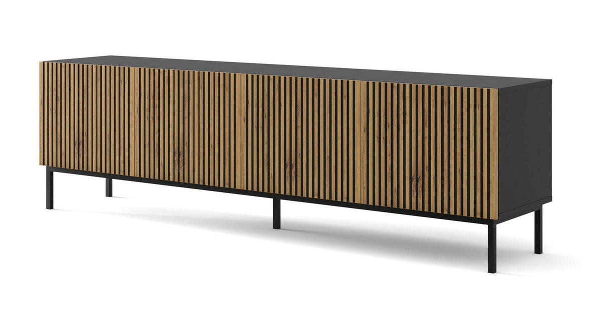 TV-LOWBOARD SCHWARZ - Beige/Schwarz, Holzwerkstoff (200/58/42cm) - FURNLUX