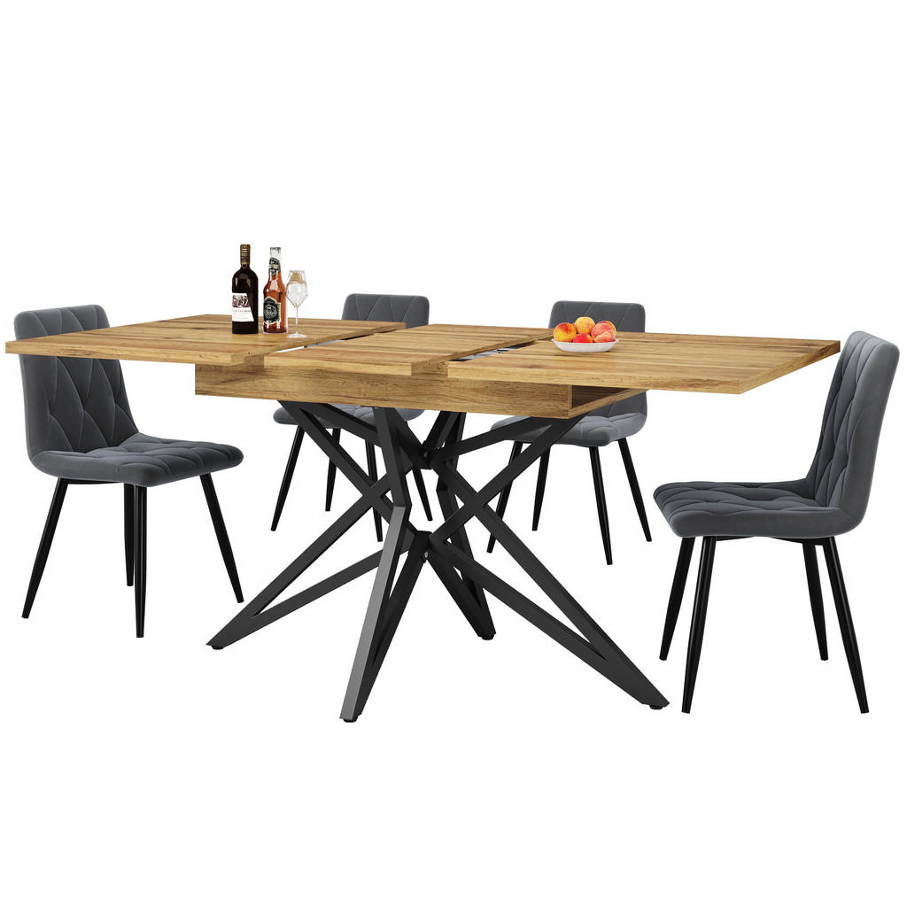 FLIEKS JÍDELNÍ SET Rozkládací 120-160cm 4 Šedé sametové židle