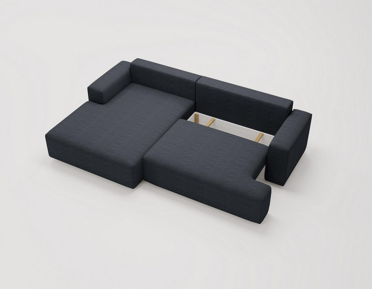 ECKSOFA L-Form 270 cm Boston mit Bettkasten, Schlaffunktion, Links, Schwarz - Schwarz, Holz (165/270cm) - Emporius