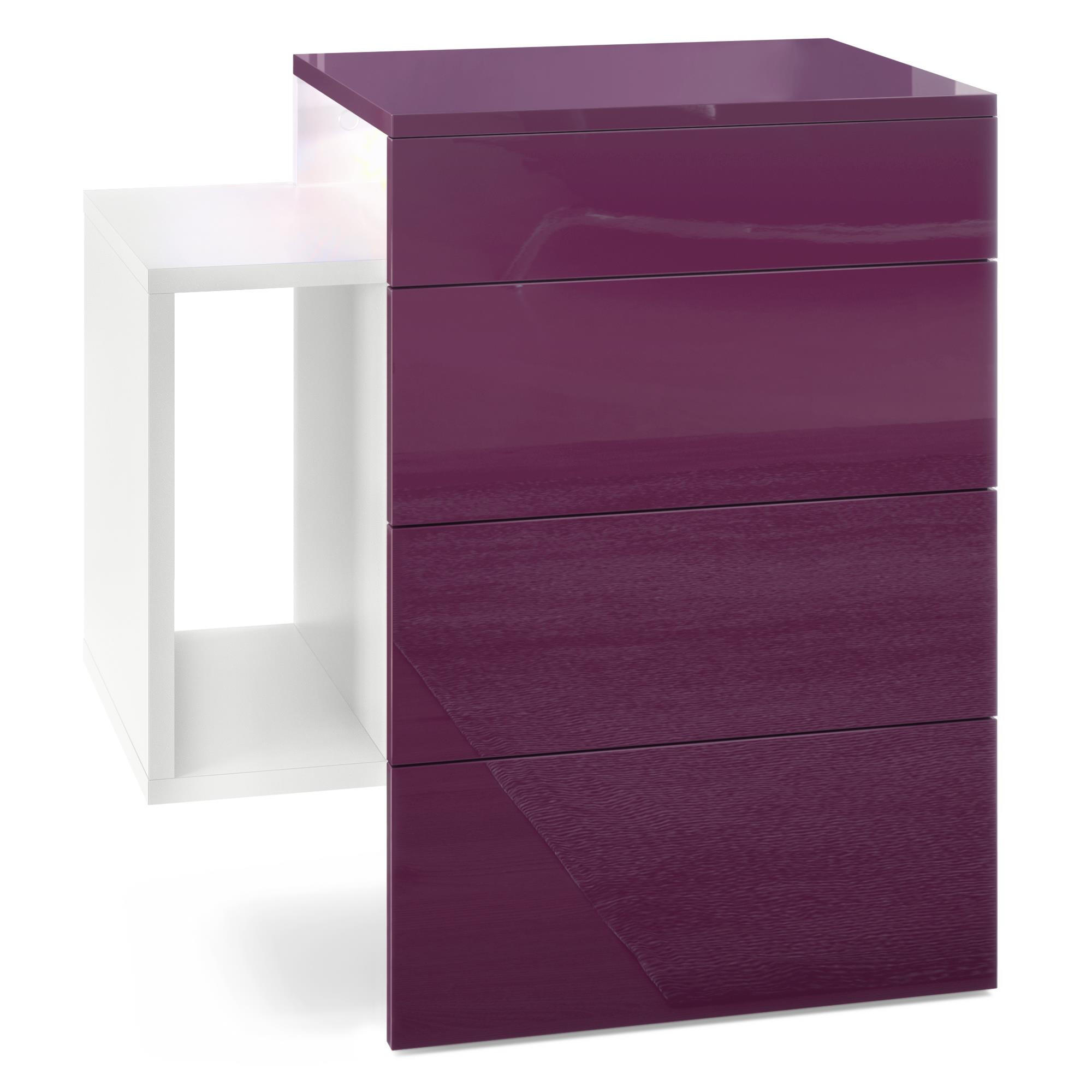 NACHTTISCH Queens Front in Brombeer Hochglanz - Brombeere, Holzwerkstoff (60/63/36cm) - Vladon