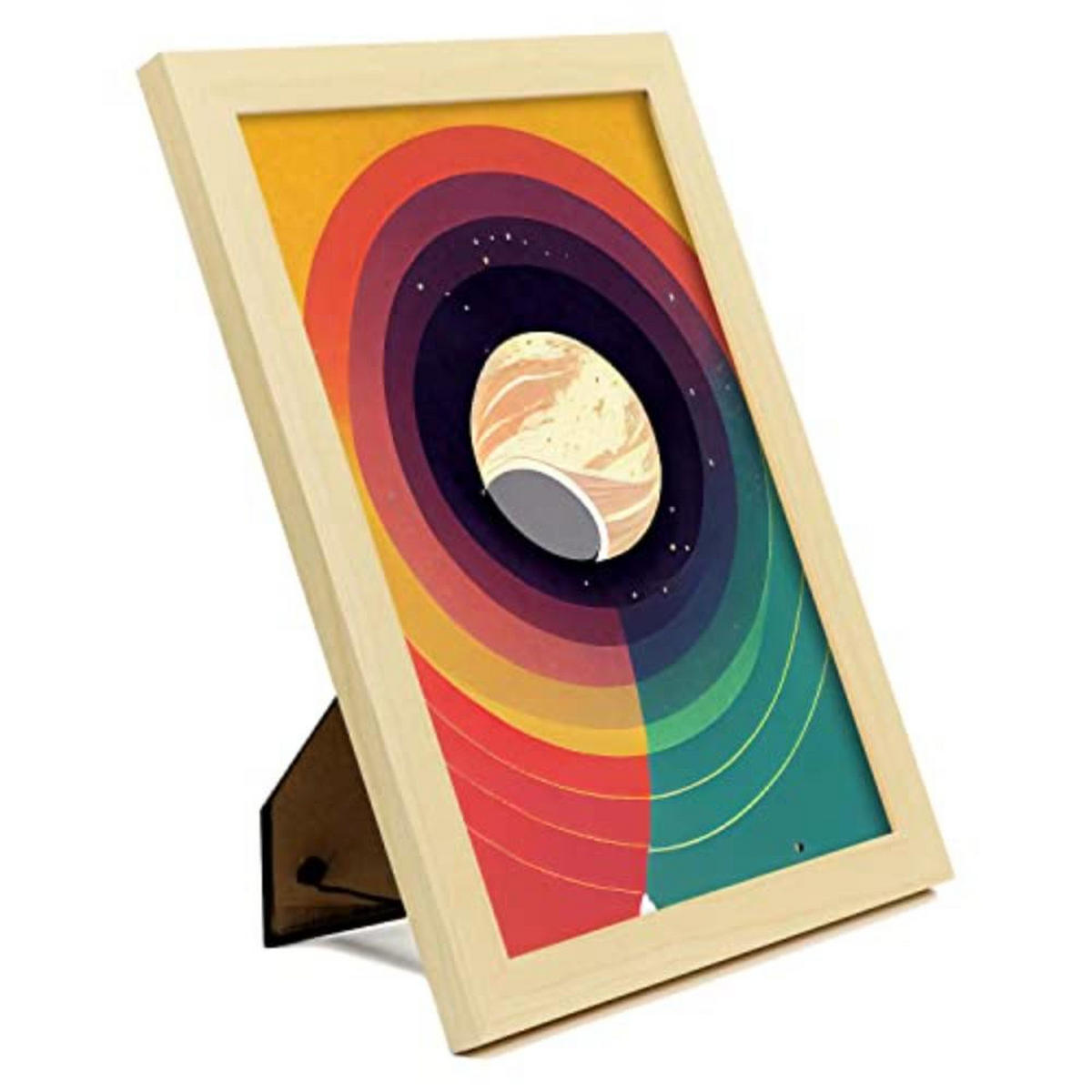 POSTER Set mit 4 Kreisförmig Abstrakt Moderne Galaxien A4 Rahmen aus hellem Holz - Beige, Papier (29.7/3cm) - Nacnic