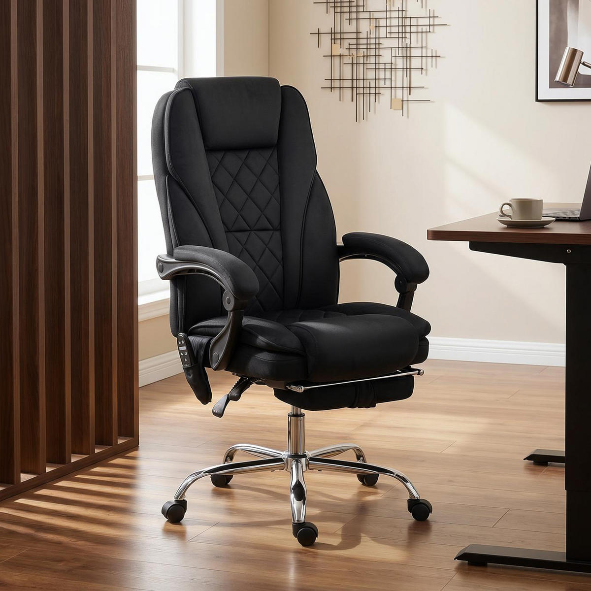 KONTORSSTOL med massagefunktion, svart - Brun/Svart, Textil/Metall (67/119/72cm) - Vinsetto