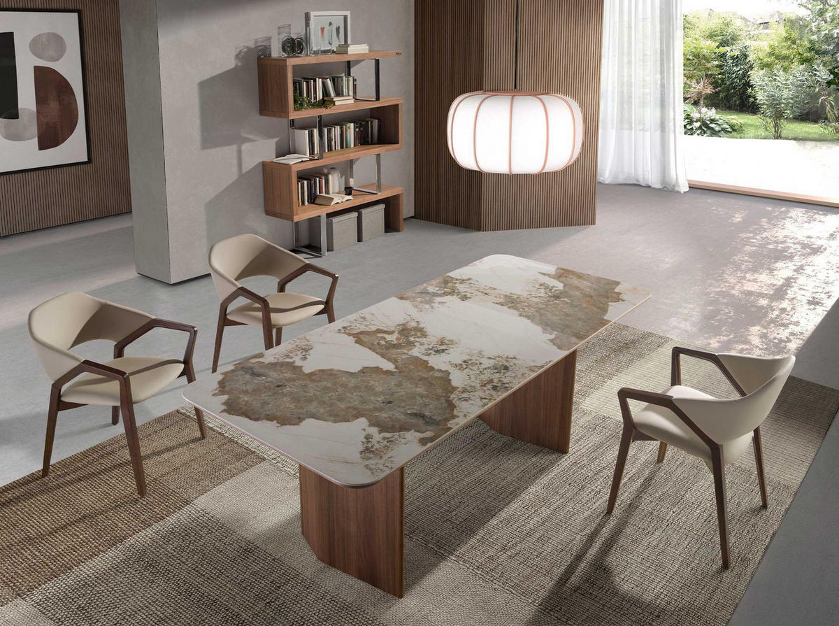 ESSTISCH Esstisch Rechteckig porzellanmarmor aus Walnuss 200/90/77 cm - Walnussfarben/Weiß, Stein (90/200/77cm) - ANGEL CERDA