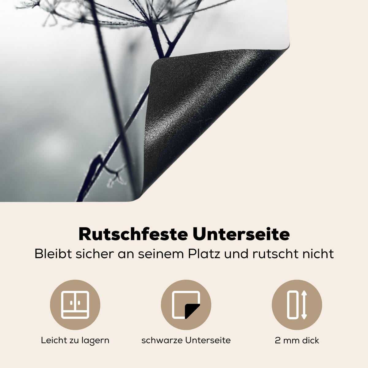 HERDABDECKPLATTE Blumen - Winter - Schnee - Natur Herdabdeckung Induktionsfeld 75x52 cm - Grau, Kunststoff (75/52/0.2cm) - MuchoWow