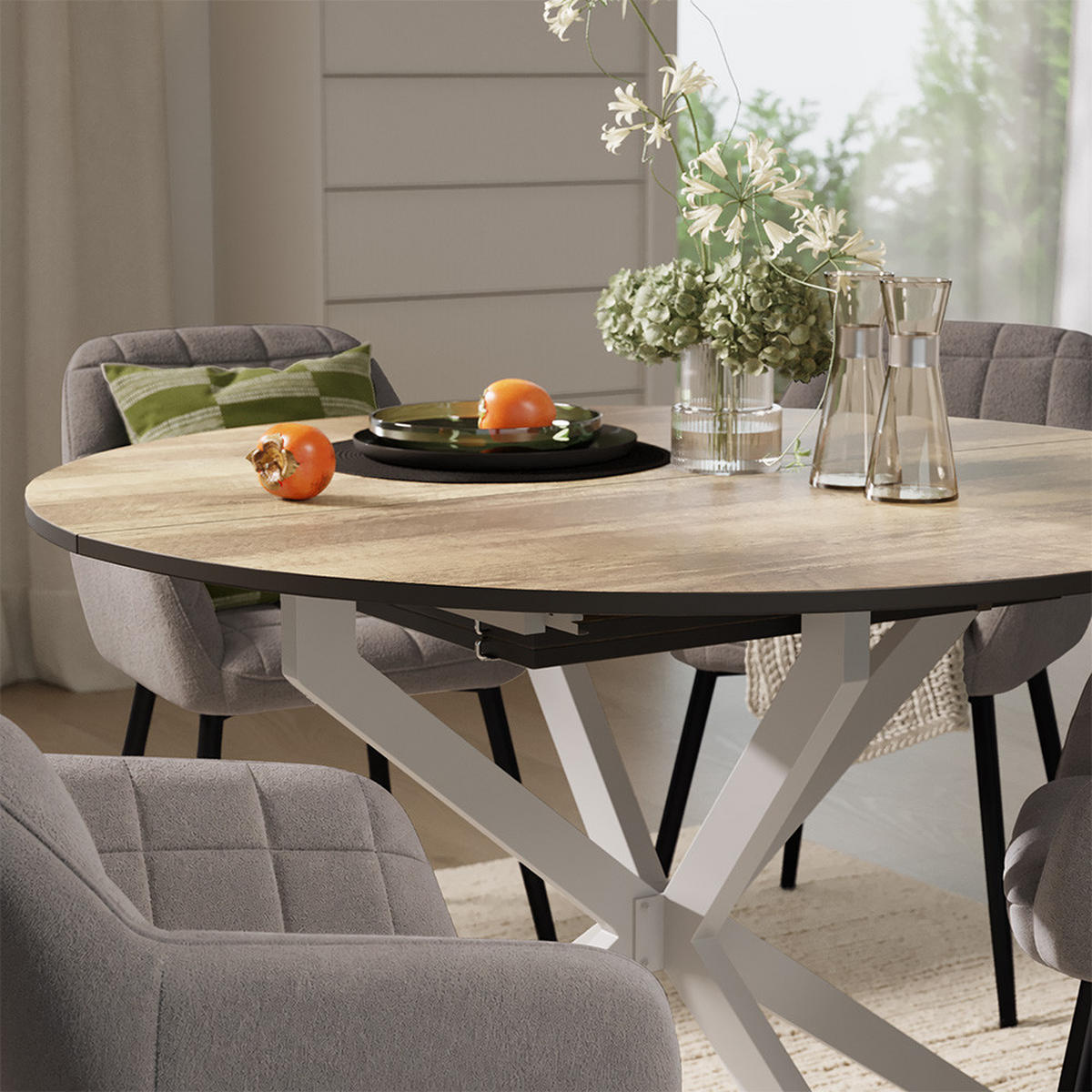 ESSTISCH-SET Loyd, Eiche rustikal/Grau, 120 x 120 cm mit 4 Esszimmerstühlen (Grau) - Wildeiche/Grau, Holzwerkstoff (120/76.5/120cm) - Vicco