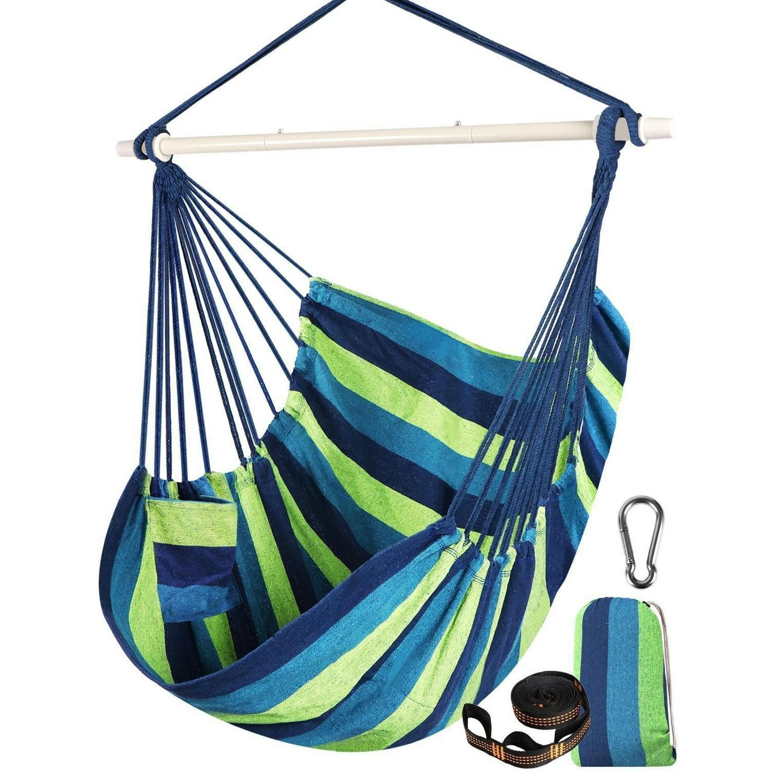 HÄNGESESSEL Blau/Grüner Streifen 130x100cm - Multicolor, Textil (100/1.5/130cm)