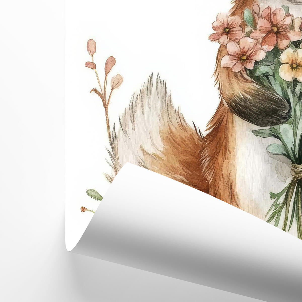 POSTER SET ohne Rahmen für Kinder WALDTIERE Blumen Pflanzen 3x Poster A4 21x30cm - Gelb/Beige, Papier (21/30/1cm) - Muralo