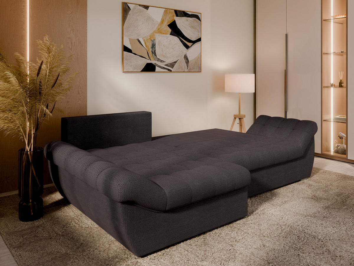 ECKSOFA ZAYA mit Schlaffunktion L-Form, Sofa mit Bettkasten, Wohnzimmersofa, Couch, Soffa, Bettsofa, LINKS- Anthracite - Anthrazit, Holz (279/175cm) - Homesy