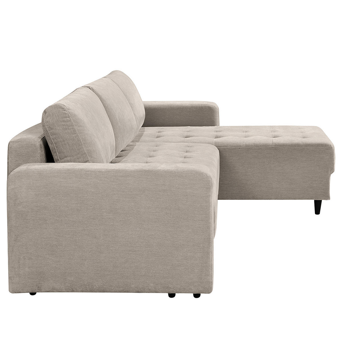 ECKSOFA mit Schlaffunktion - Flachgewebe - Schwarz/Grau, Holz/Textil (240/156cm) - home24