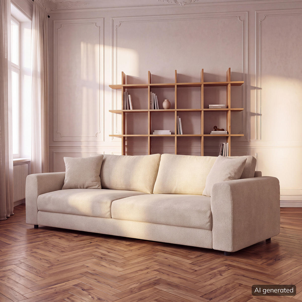 3-SITZER SOFA - Beige/Schwarz, Holz/Kunststoff (238/79/106cm) - home24