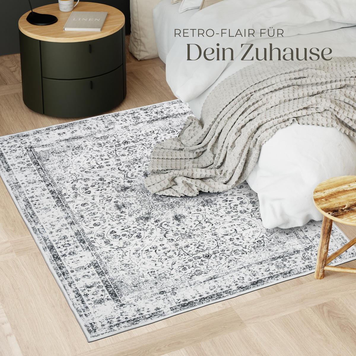 TEPPICH Vintage Design Aliya,rutschfeste Unterseite,grau - Grau, Kunststoff (120/170cm) - tectake