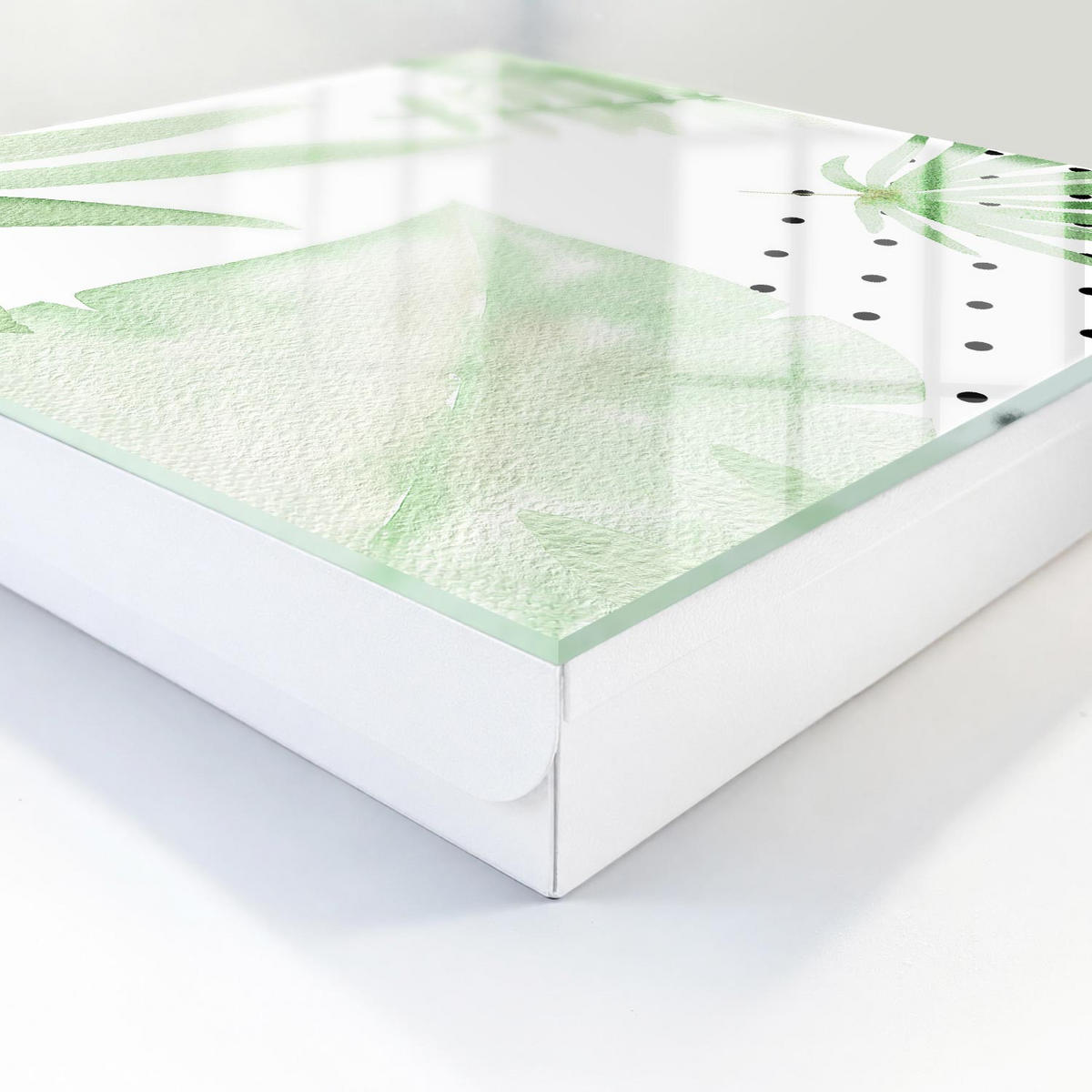 SCHLÜSSELBOX Weiß 30x30 cm – Türöffnung nach rechts - Grüne Blätter - Weiß, Metall (30/30/5cm) - TULUP