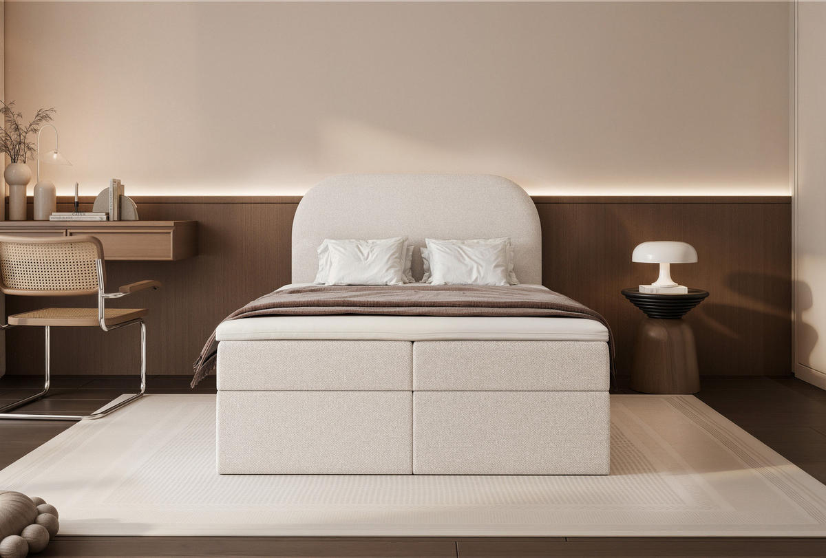 BOXBETT FUZZI 120x200 cm Beige (Stoff Lumi) - mit 2 Bettkästen, Bonellmatratze und weichem Kopfteil - Beige, Holzwerkstoff/Textil (120/200cm) - Ravio