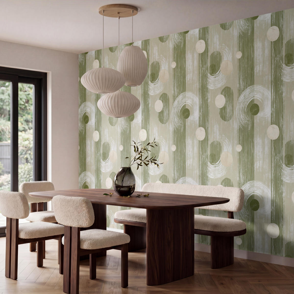 TAPETE - Künstlerisch - Modern - Grün - 400x260 cm - Olivgrün, Papier (400/260cm) - OnlyWow