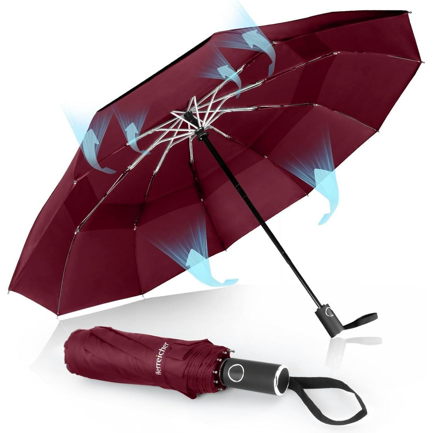 REGENSCHIRM Automatik Sturmfest 102 cm Spannweite Rot - Bordeaux, Textil (6/6cm)