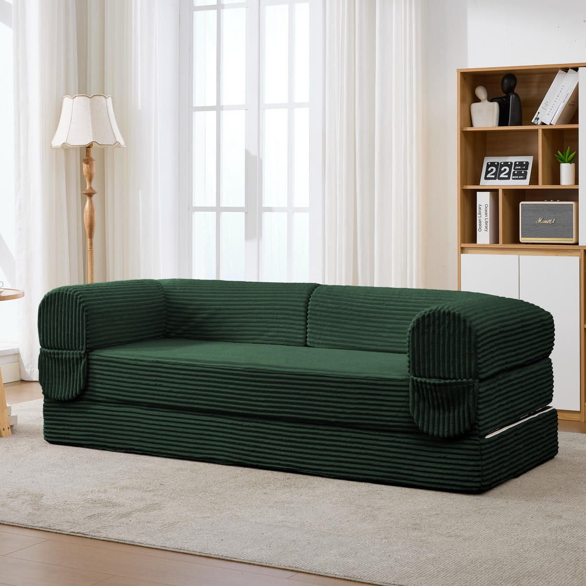 SCHLAFSOFA Cordstoff, 2-in-1 Klappsofa, 2-Sitzer, Sofabett 190×156 cm, Grün - Grün, Textil (190/65/78cm) - LVHOM