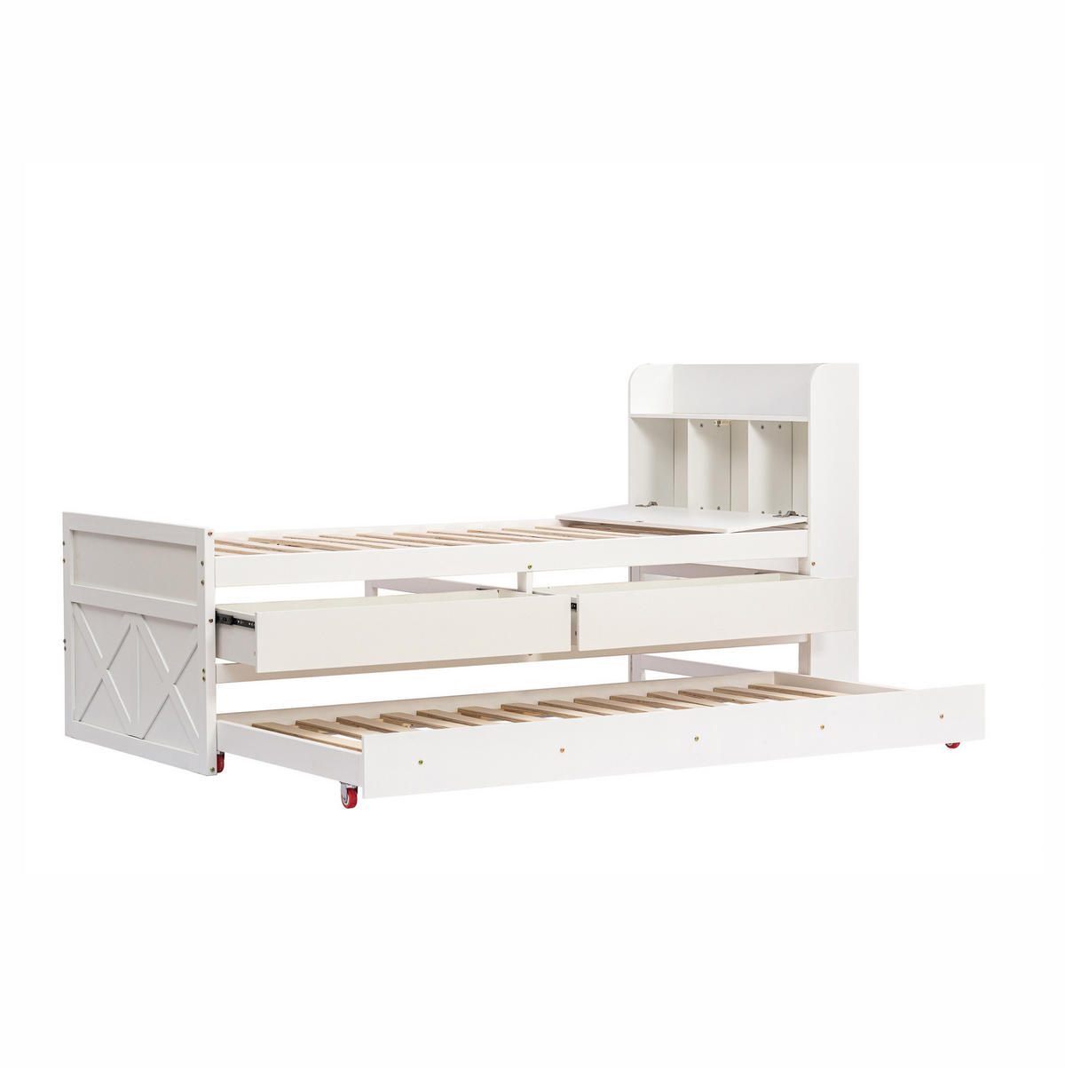 POSTEĽ z masívneho dreva 90/190 cm biela, s výsuvným lôžkom, zásuvkami a USB - biela, drevo (90/200cm) - BEAOK