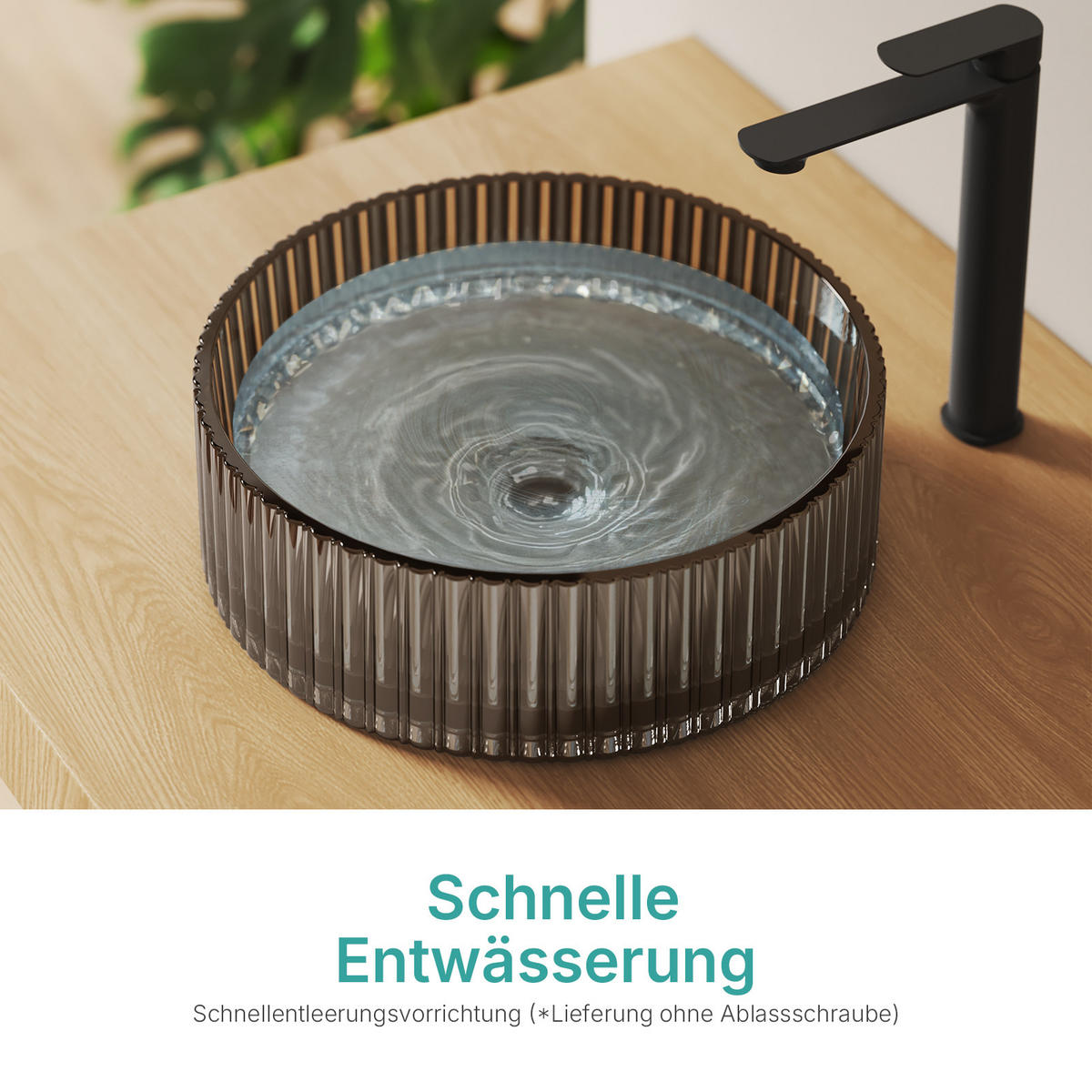 WASCHBECKEN Klarglasspüle Schwarz Ø40 / 12 cm - Schwarz, Glas (40/12/40cm) - EMKE