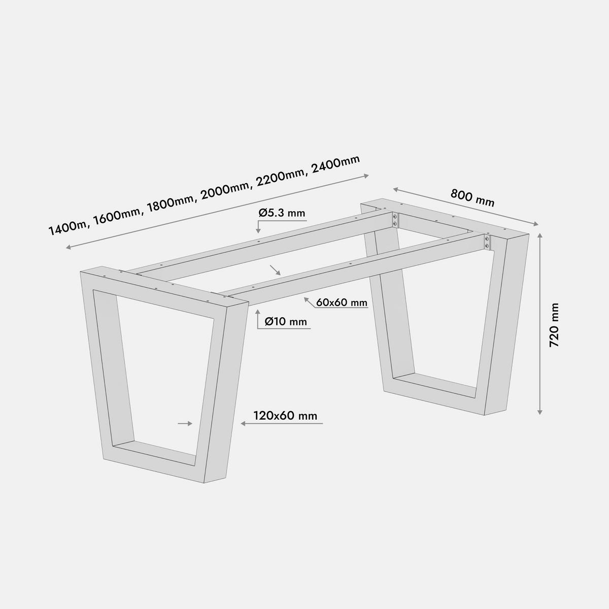 TISCHBEINE Atria Extreme Schwarz Metall 200/80/72 cm - Schwarz, Metall (80/72/200cm) - Metalo Pro