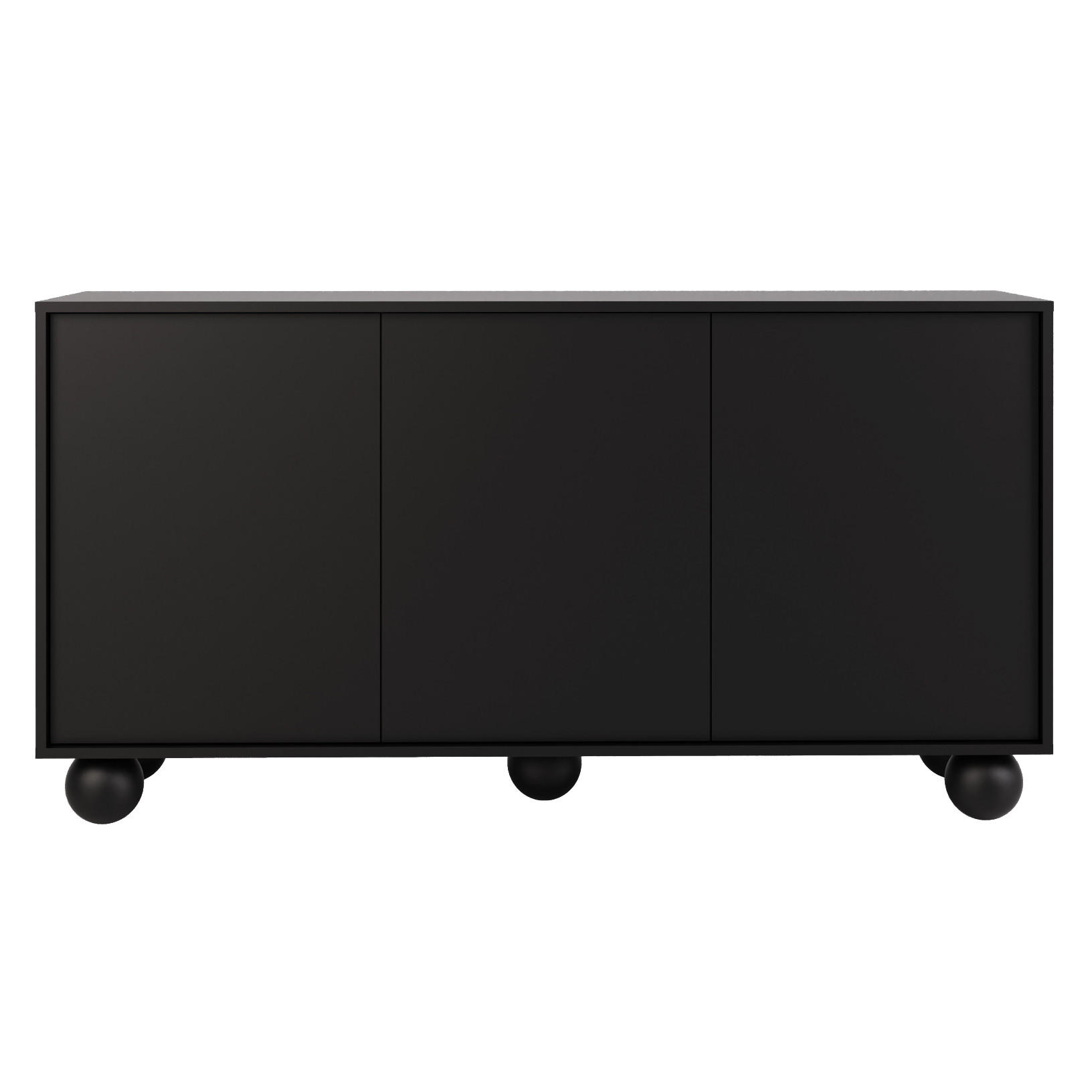 KOMODA Adel se 3 dvířky a kulatými nožkami, 154 cm, bezúchytková, černá - černá, kompozitní dřevo (154/81/38cm) - Beautysofa