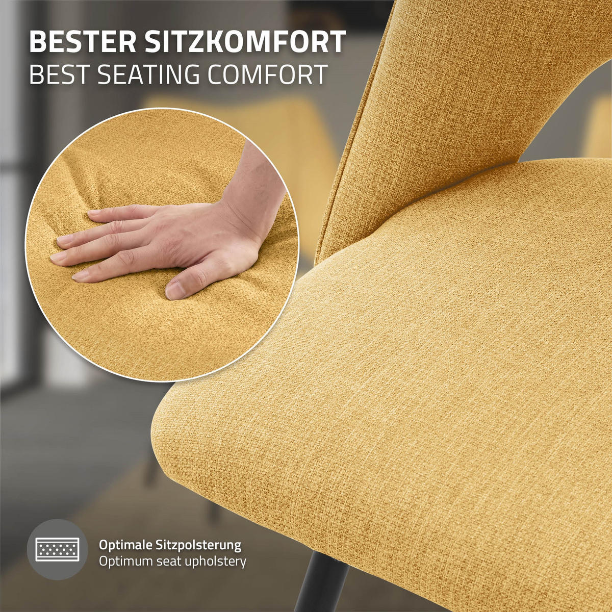 ESSZIMMERSTUHL Senf 2er Set - Gelb/Schwarz, Textil/Metall (57/89/53cm) - ML-DESIGN
