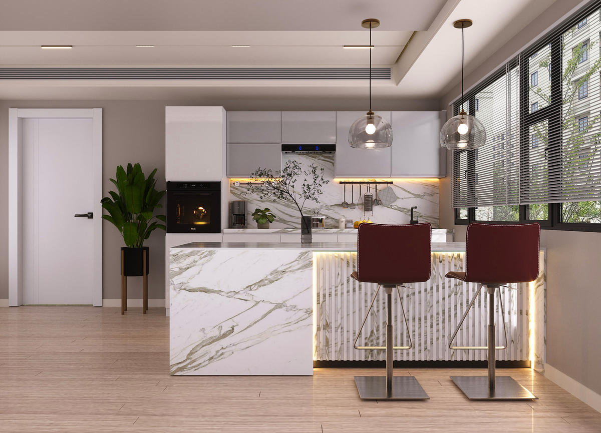 KÜCHENZEILE 300 cm Glanzia – KU-S02 – Weiß / Grau - Weiß Hochglanz/Grau, Holz/Holzwerkstoff (300/212/58cm)