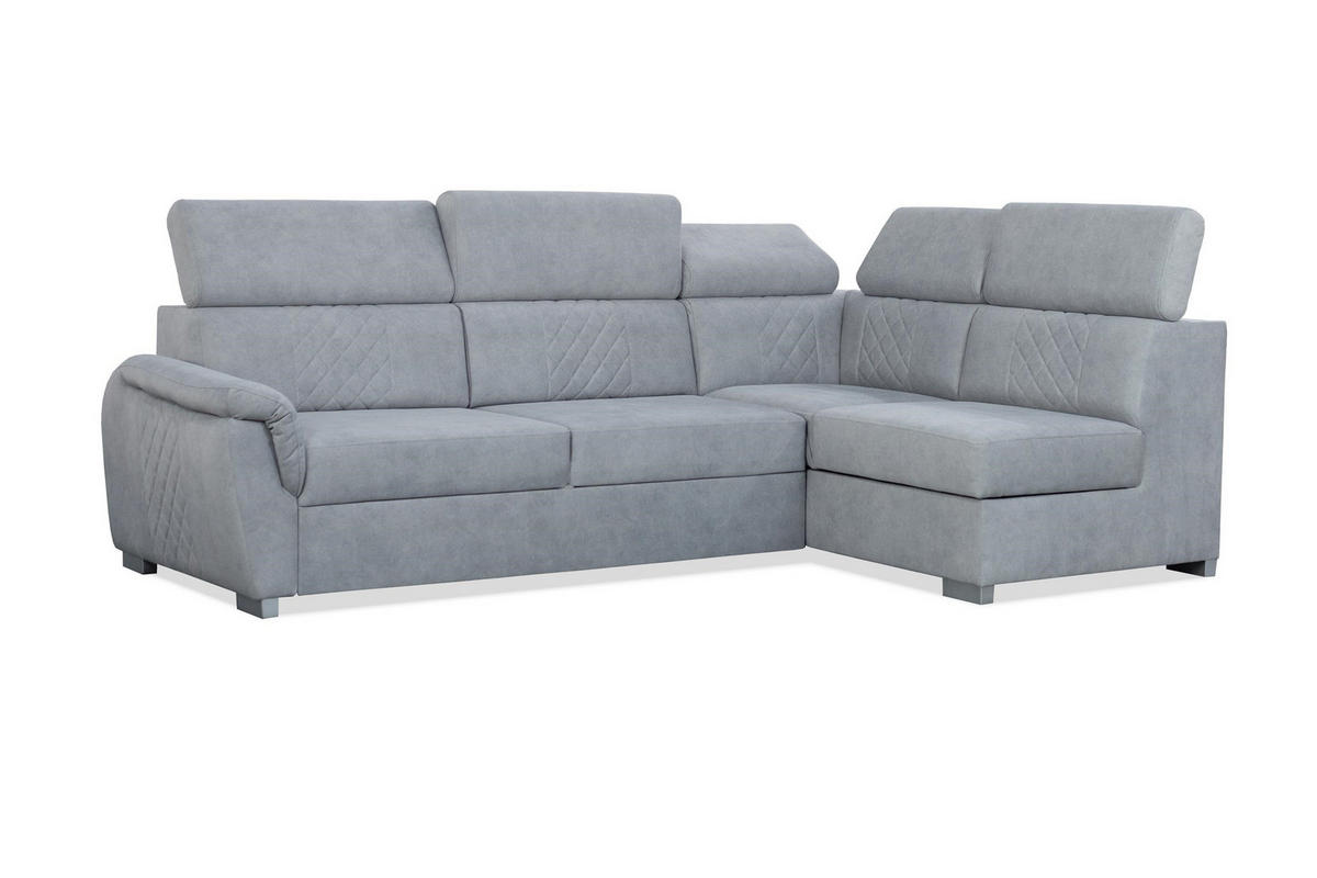 ECKSOFA Ravini Grau, mit Schlaffunktion und verstellbaren Kopfstützen, rechte seite - Grau, Holzwerkstoff (253/156cm) - Bettso
